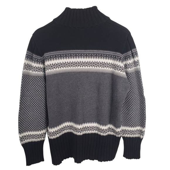 Lands' End Women's Black and Gray Fair Isle Quarter Zip Sweater. XL. H110 - Picture 5 of 9